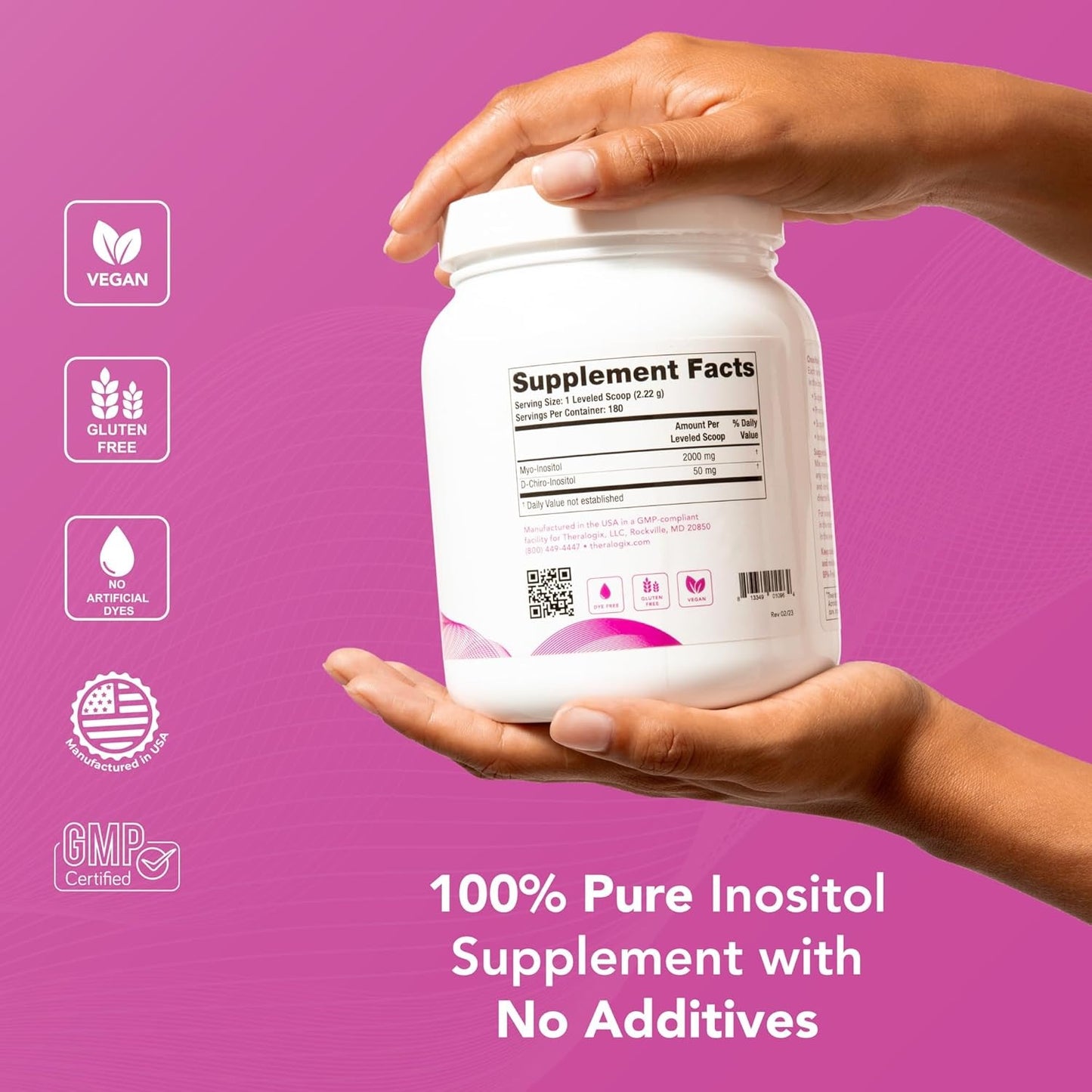 Theralogix Ovasitol Inositol Powder - 90-Day Supply - Myo-Inositol & D-Chiro Inositol for Hormone Balance & Ovarian Function Support* - NSF Certified - 400 g (180 Servings)